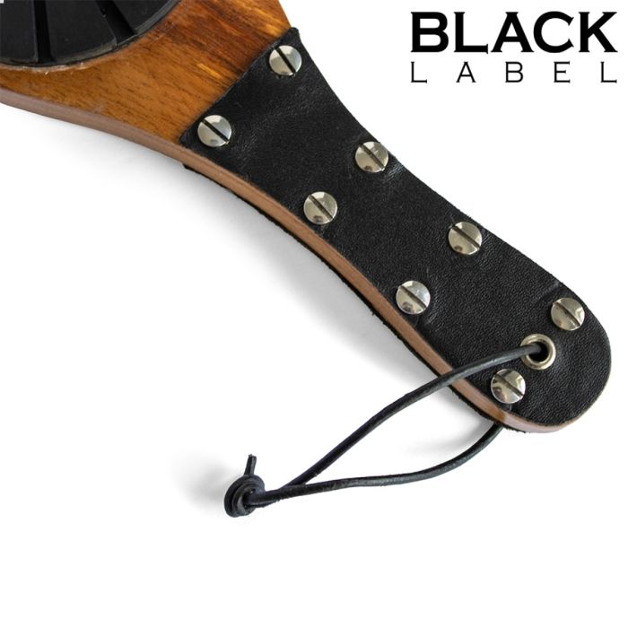 Black Label Wooden Boot Paddle for BDSM impact play handle with loop to hanging up