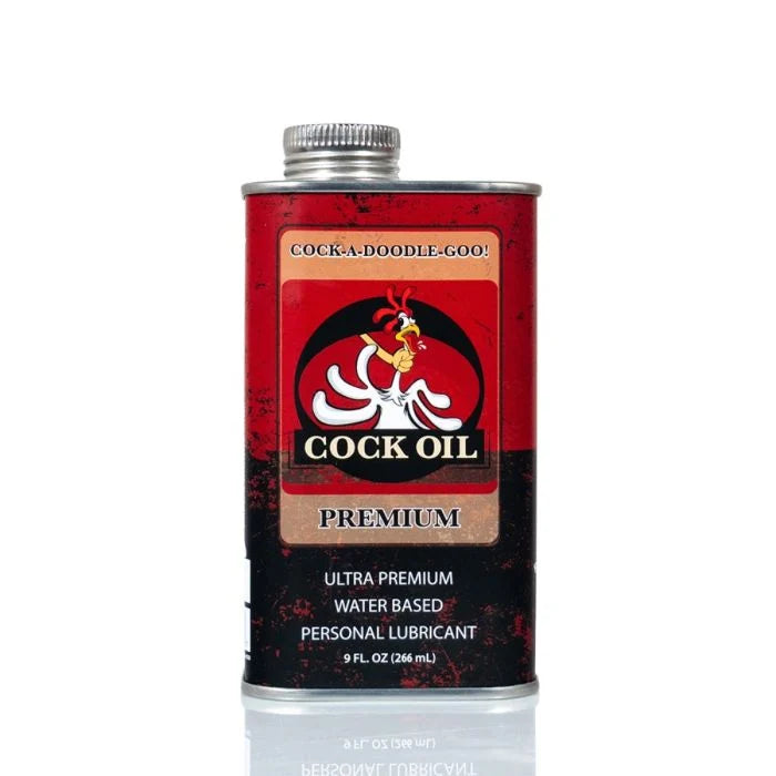 Cock Oil Water Based Lube Metal Can 9oz/266ml premium lube oil can front