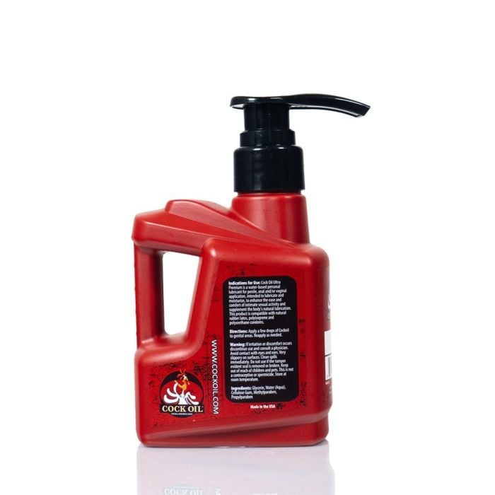 Cock Oil Water Based Lube plastic pump bottle 10oz premium lube oil-can with pump rear view