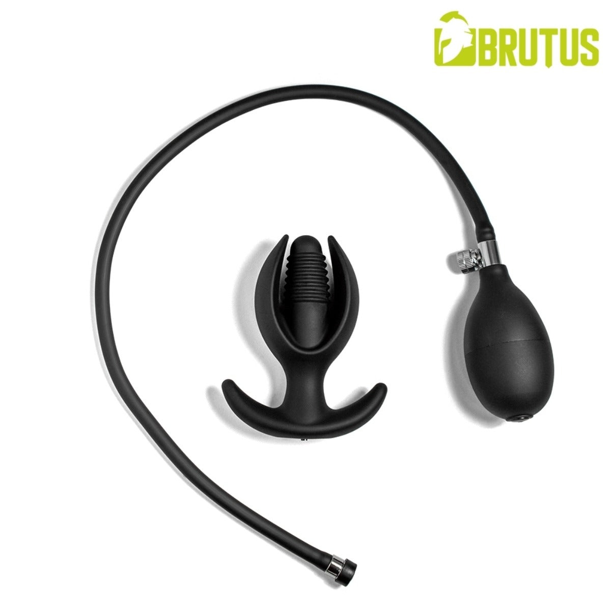BRUTUS Inflatable G-Spot Plug with Magnetic Inflator separated from pump