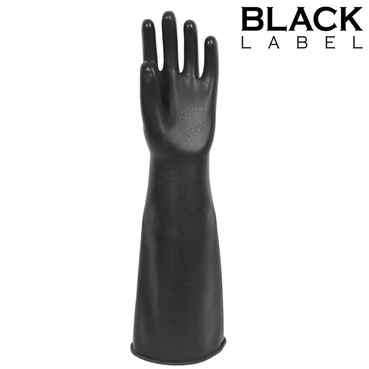 Left glove showing open palm of Black Label Black Label Thick Industrial Rubber Gloves Size 10