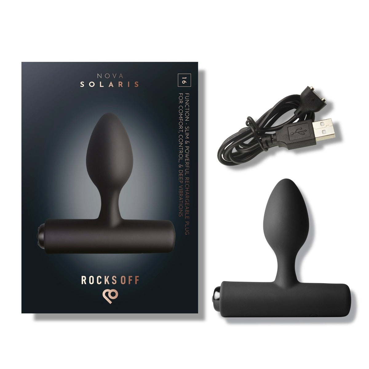 Rocks Off Solaris Rechargeable Plug Black box contents