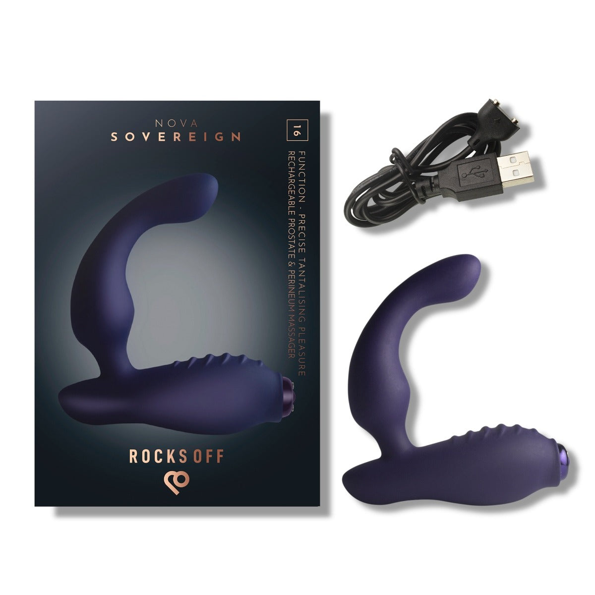 Rocks Off Sovereign Rechargeable Prostate Massager box contents