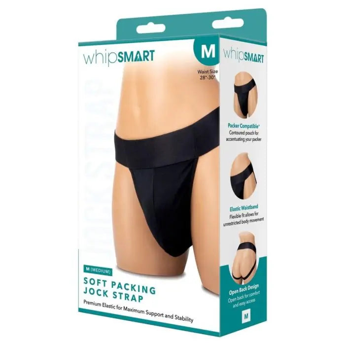 Whipsmart Soft Packing Jock Strap black packer-compatible jockstrap box front medium