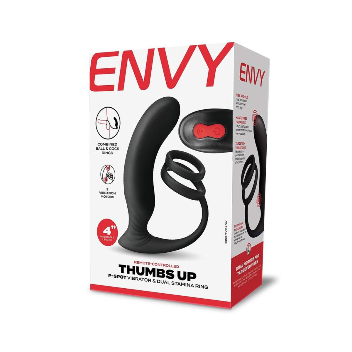 Envy Thumbs Up Remote Control Vibrating Prostate Massager with Cock Ring