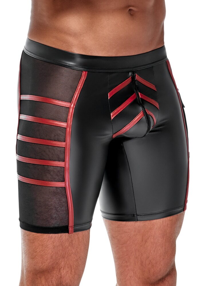 NEK Matte Look Zip Front Shorts with Mesh Black/Red