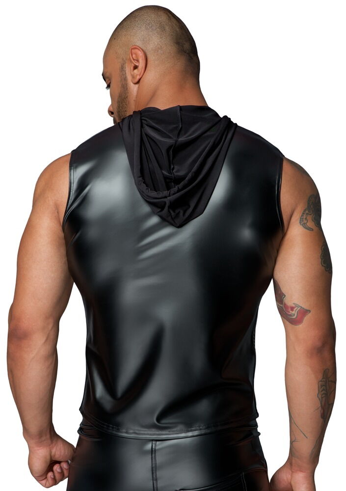 Noir Wet Look Sleeveless Hoodie Black