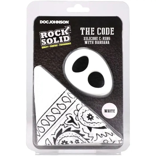 Rock Solid The Code Silicone Cock Ring & Bandana White front packaging