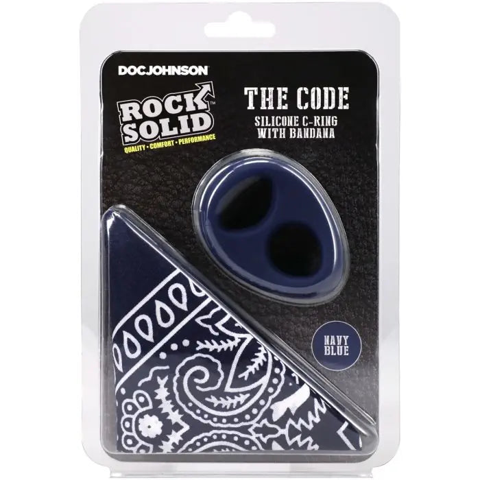 Rock Solid The Code Silicone Cock Ring & Bandana Navy Blue front packaging