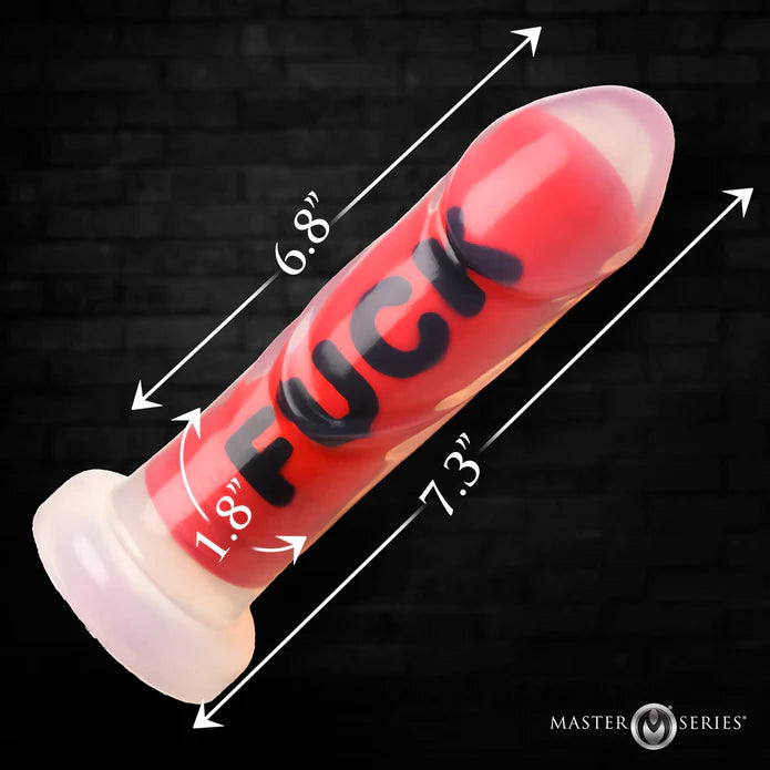 Master Series FUCK Silicone Dildo graphic showing the large dimensions of this impressive dildo.