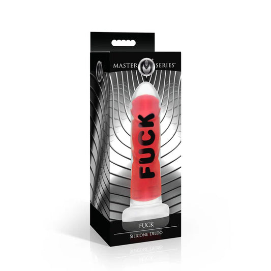 Master Series FUCK Silicone Dildo packaging showing the striking red dildo on the front.