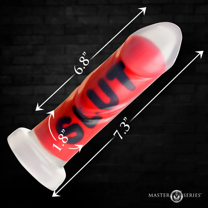 Master Series SLUT Silicone Dildo graphic showing its massive proportions