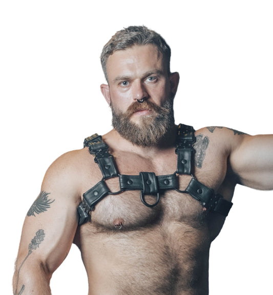 Prowler RED Leather Bull Harness with Black Fittings Gay Men's Fetish Leather