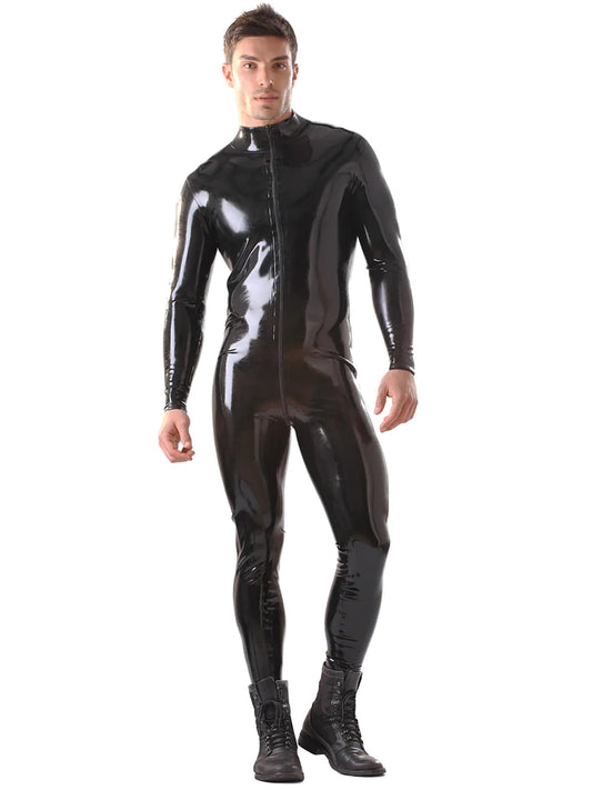 Latex Catsuit with Front Through Zip Black (8206954365167)