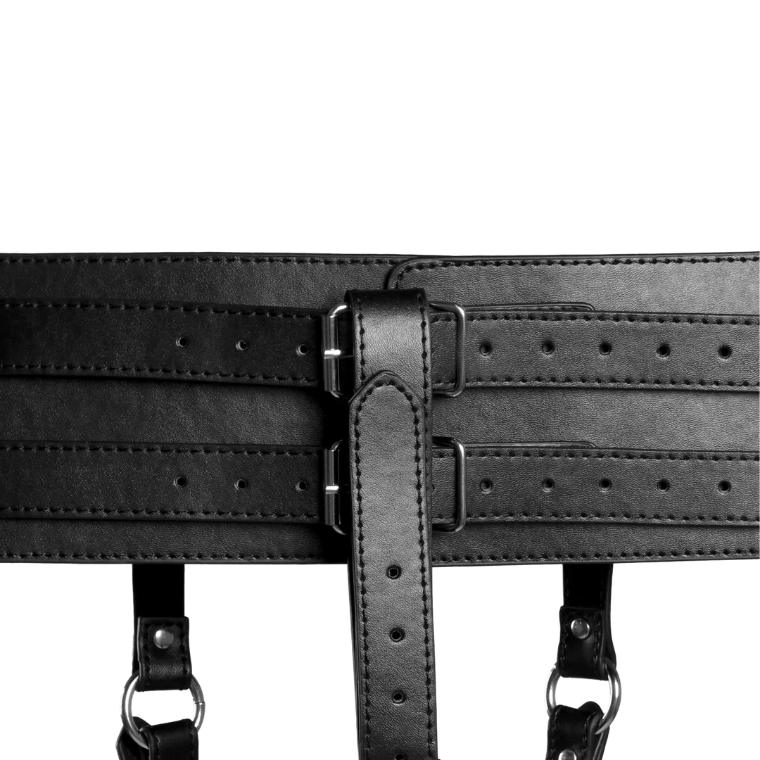 Ouch Black PU Leather Wand Holder Belt close-up of straps