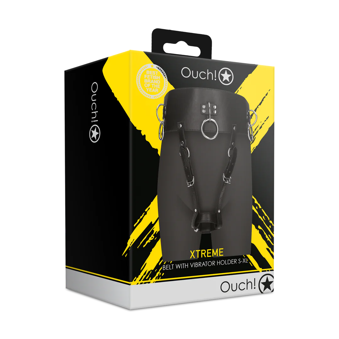Ouch Black PU Leather Wand Holder Belt packaging