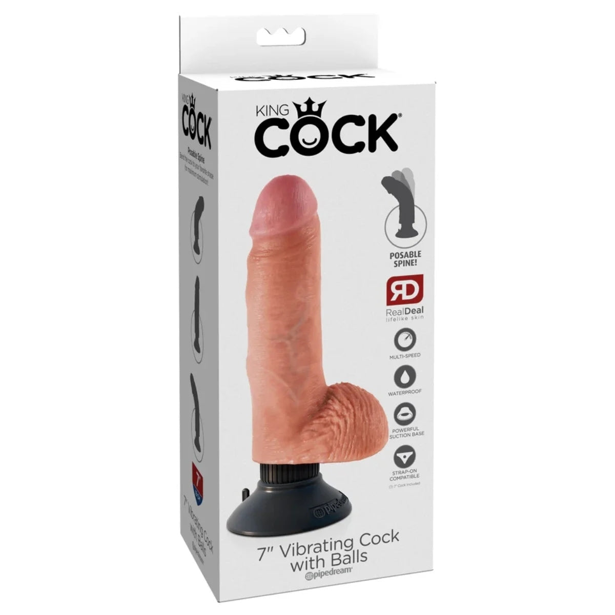 King Cock Vibrating Cock Dildo With Balls Pink 7 Inch