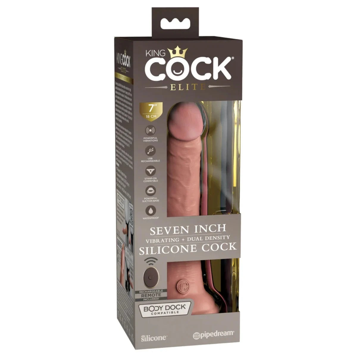 King Cock Elite Vibrating Dual Density Silicone Dildo With Remote Pink 7 Inch