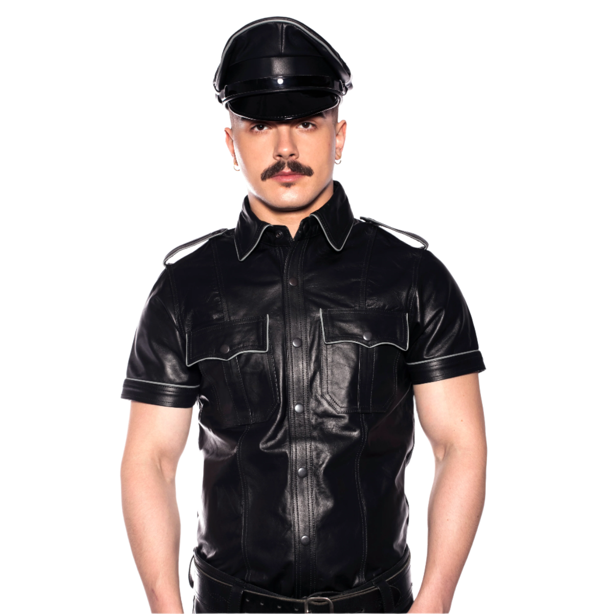 Prowler RED Leather Police Shirt Black with Grey Piping