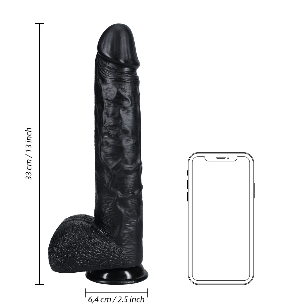 Real Rock Realistic Extra Long Dildo with Balls and Suction Cup Black 13"