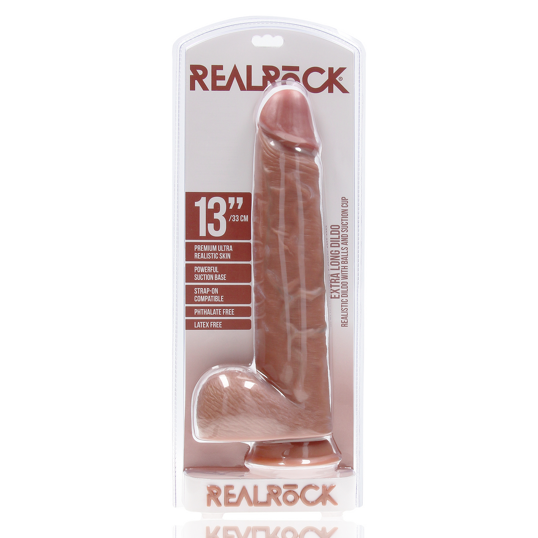 Real Rock Realistic Extra Long Dildo with Balls and Suction Cup Tan 13"