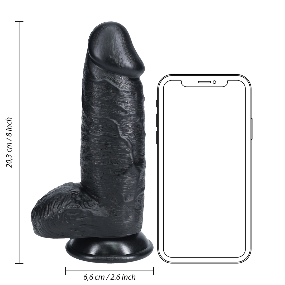 Real Rock Realistic Extra Thick Dildo with Balls and Suction Cup Black 8"