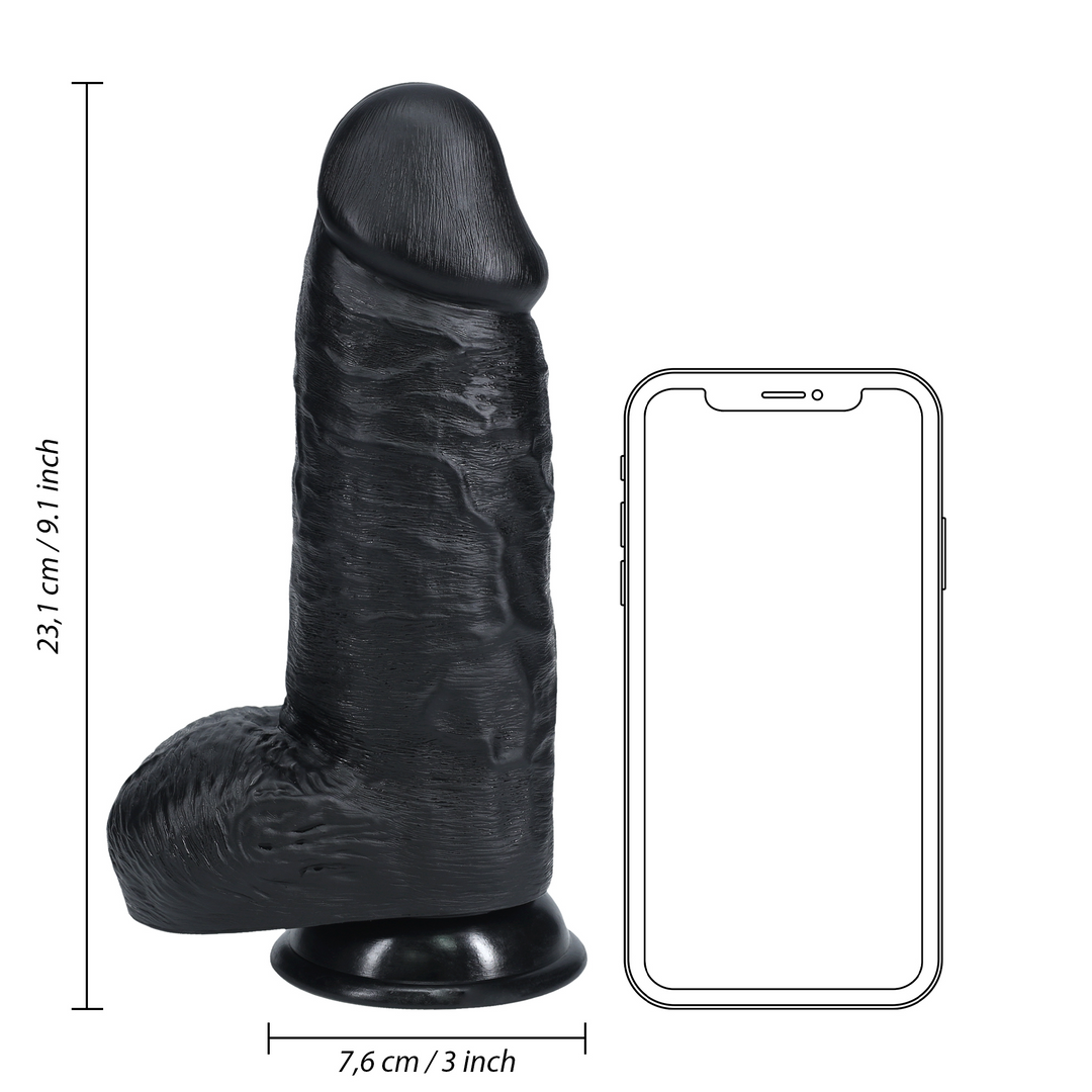 Real Rock Realistic Extra Thick Dildo with Balls and Suction Cup Black 9"