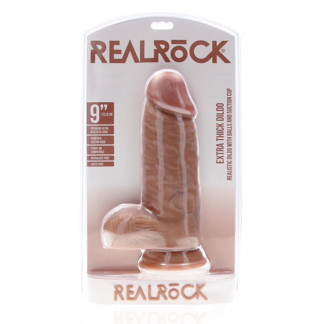 Real Rock Realistic Extra Thick Dildo with Balls and Suction Cup Tan 9"