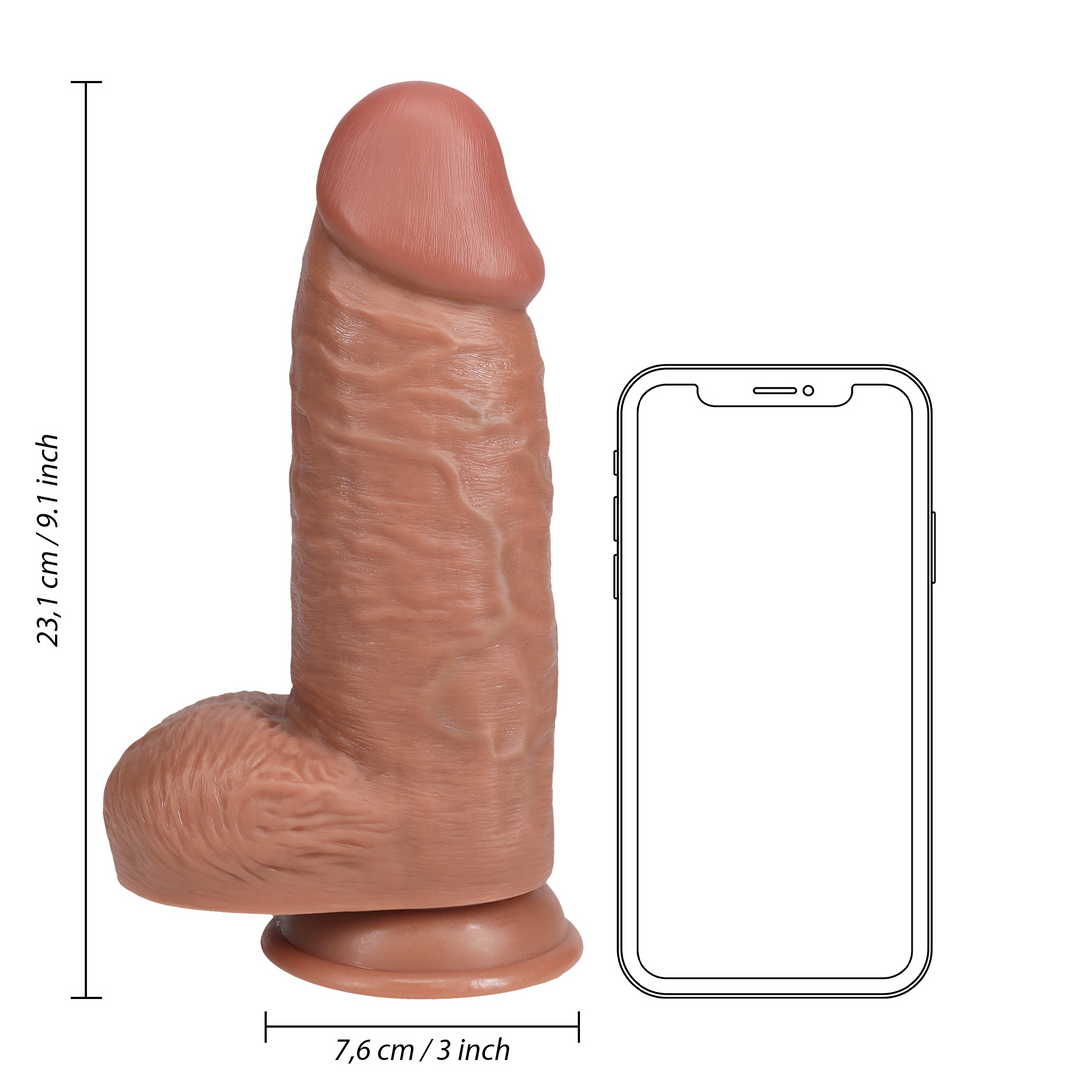 Real Rock Realistic Extra Thick Dildo with Balls and Suction Cup Tan 9"