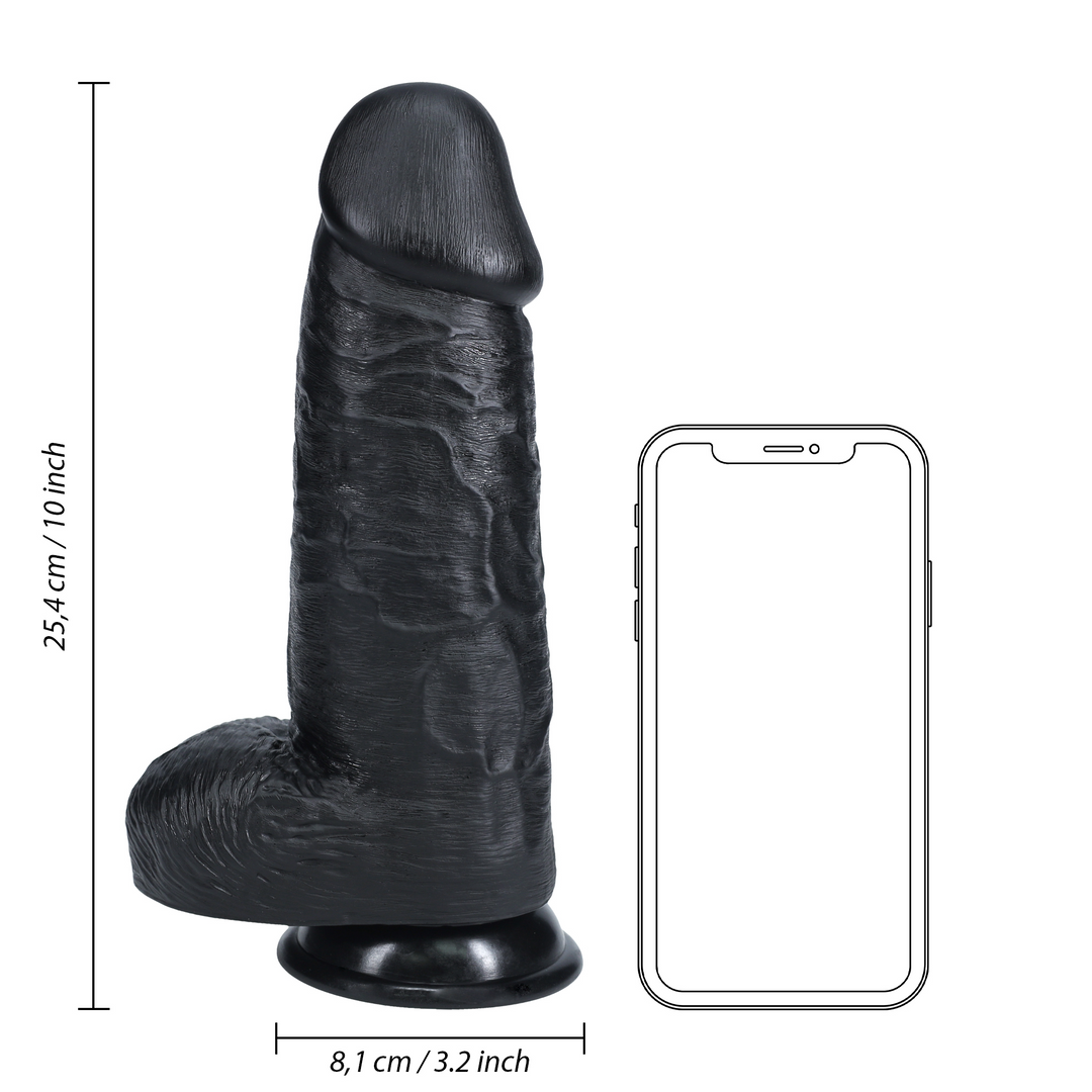 Real Rock Realistic Extra Thick Dildo with Balls and Suction Cup Black 10"