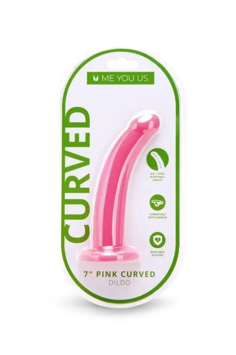 Me You Us Curved Pegging Silicone Dildo 7" Pink front packaging