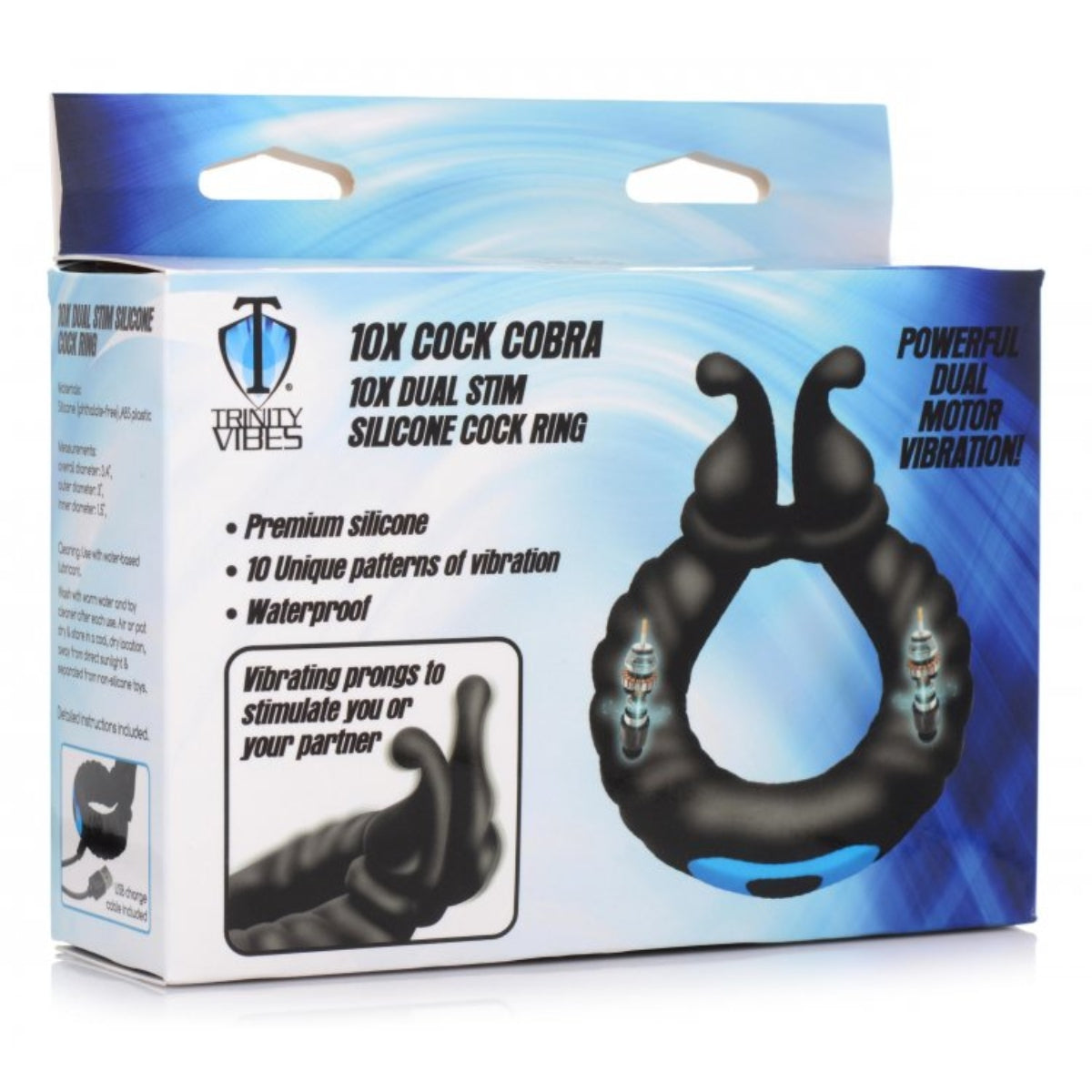 Trinity For Men 10x Cobra Dual Stimulation Silicone Cock Ring Black (8182718365935)