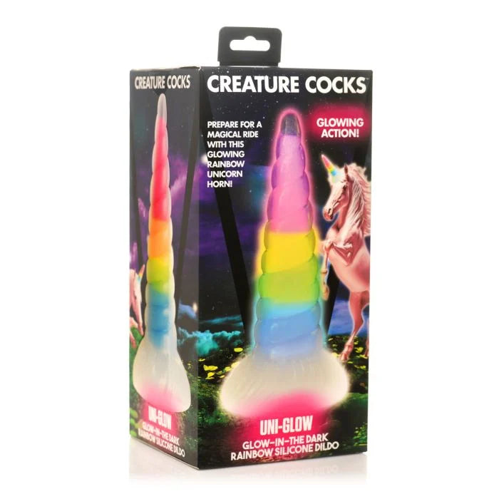 Creature Cocks Uni-Glow Glow-in-the-Dark Rainbow Silicone Dildo