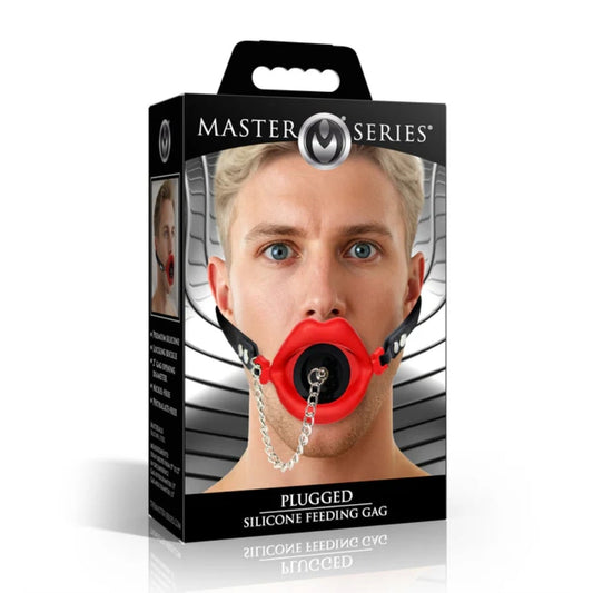 Master Series Plugged Silicone Feeding Gag Red packaging