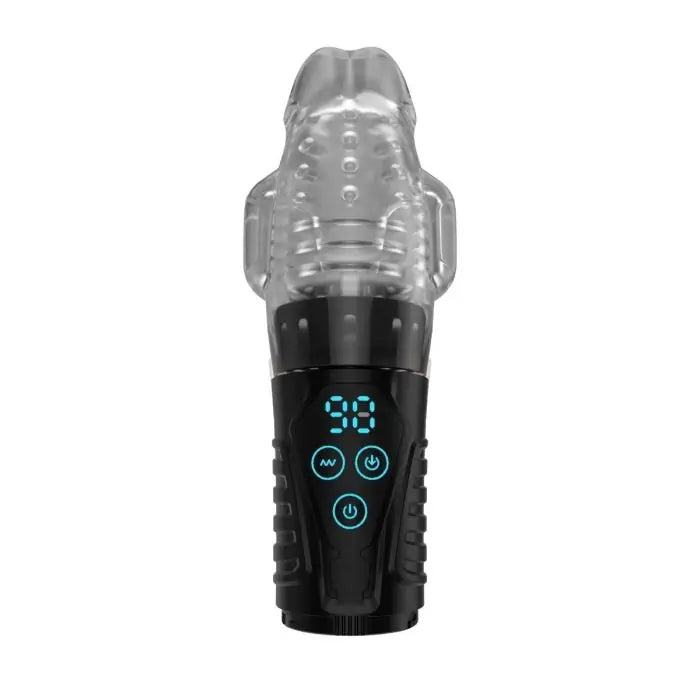 Amovibe Alpha Sucking & Vibrating Masturbator profile view with white background.