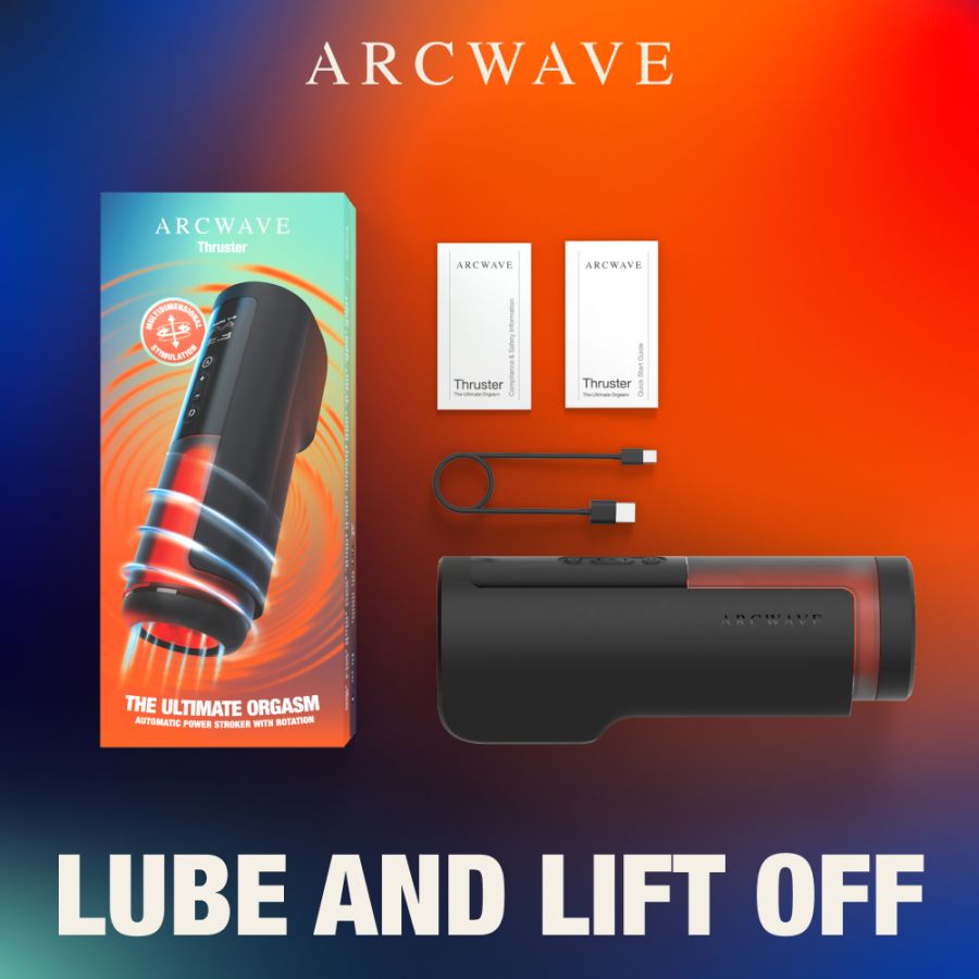 Arcwave Thruster Automatic Stroking & Rotating Masturbator graphic highlighting box contents