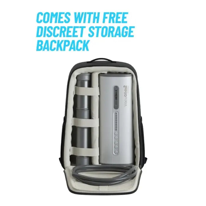 Autoblow Vacuglide 2 Backpack with free discreet storage backpack text on a white background