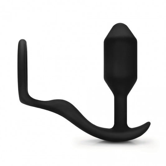b-Vibe Snug and Tug Vibrating Weighted Butt Plug and Cock Ring Black (8182597288175)