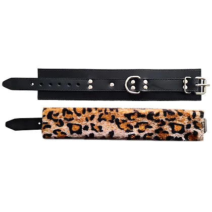 Rouge Fur Lined Leather Wrist Cuffs Leopard