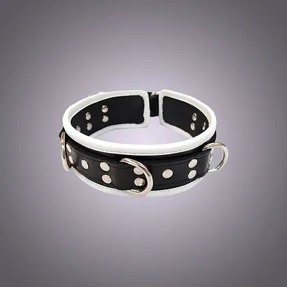 Rouge 5 D-Ring Leather Collar Black/White