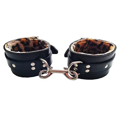 Rouge Fur Lined Leather Wrist Cuffs Leopard