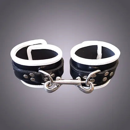 Rouge Plain Leather Ankle Cuffs with White Piping