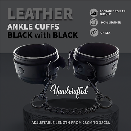 Rouge Leather Ankle Cuffs Black with Black Accessories