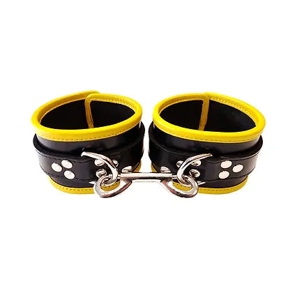 Rouge Plain Leather Wrist Cuffs with Yellow Piping