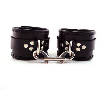 Rouge Leather Ankle Cuffs with Piping Black