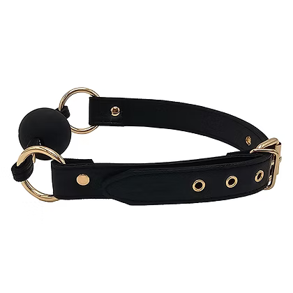 Rouge Classic Leather Ball Gag Black Gold side view