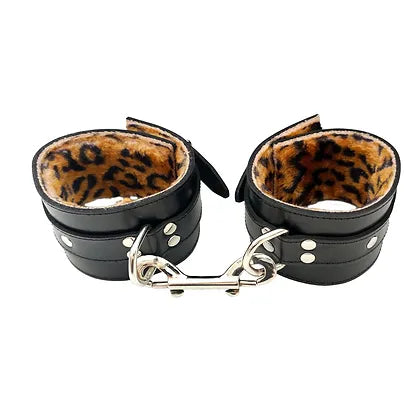 Rouge Leather Fur Lined Ankle Cuffs Leopard