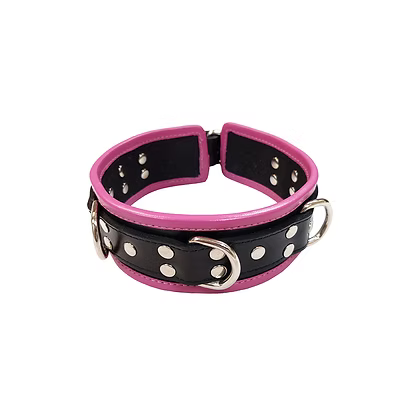 Rouge 5 D-Ring Leather Collar Black/Pink