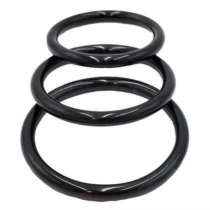Rouge cock ring set close up plasma coated black stainless steel hypoallergenic non toxic
