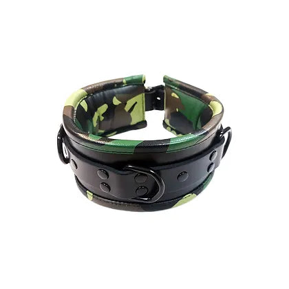 Rouge Leather Padded Collar with 3 D-Rings Black Camo